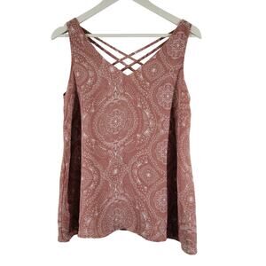 NWT Maurices Paisley Blouse Top Womens Large Pink Criss Cross Back Lined BOHO